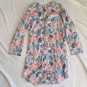 Garnet Hill Organic Cotton Flannel Button Long Sleep Shirt Night Gown Leaf Small